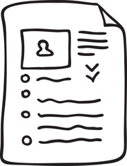 A simple document displays a person's profile with a downward arrow.