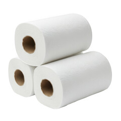 Fototapeta premium Stack of three rolls of white paper towels on a dark background view on transparent background