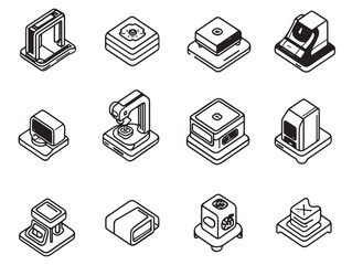 three dimensional printer vector line art for tech illustration