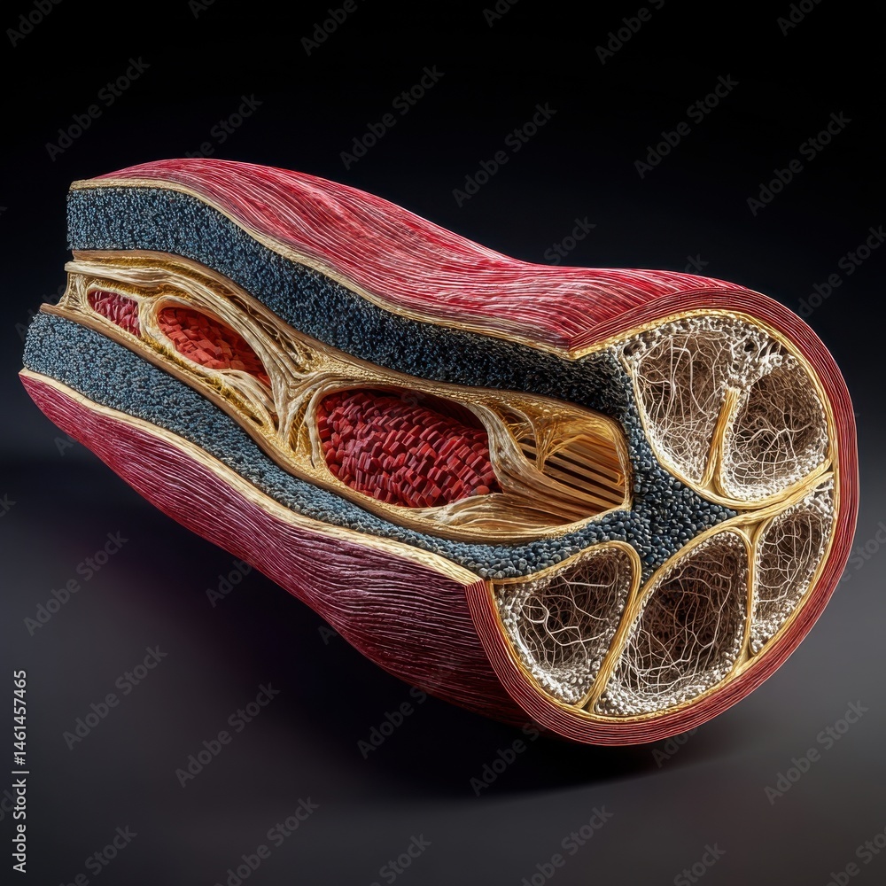 Poster muscle cell, artistic representation of a cross-section image, showcasing intricate patterns and tex