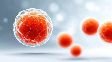 Abstract representation of cells with a focus on vibrant red tones and intricate details.