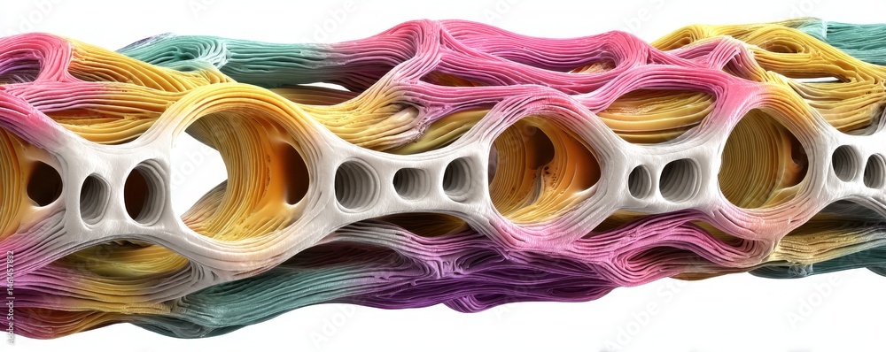 Poster muscle cell, abstract colorful design resembling interconnected organic structures or cells.