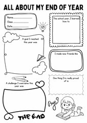 All About My End of The School Year Worksheet for kids, Writing Prompts, Creative Writing, Writing Practice, Reflection and Memory Activity