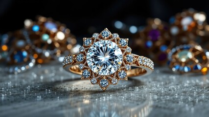 Fototapeta premium Exquisite Diamond Ring on Luxurious Jewelry Display
