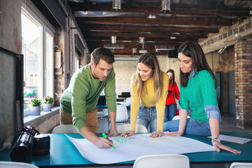 Young software developers in coworking open space