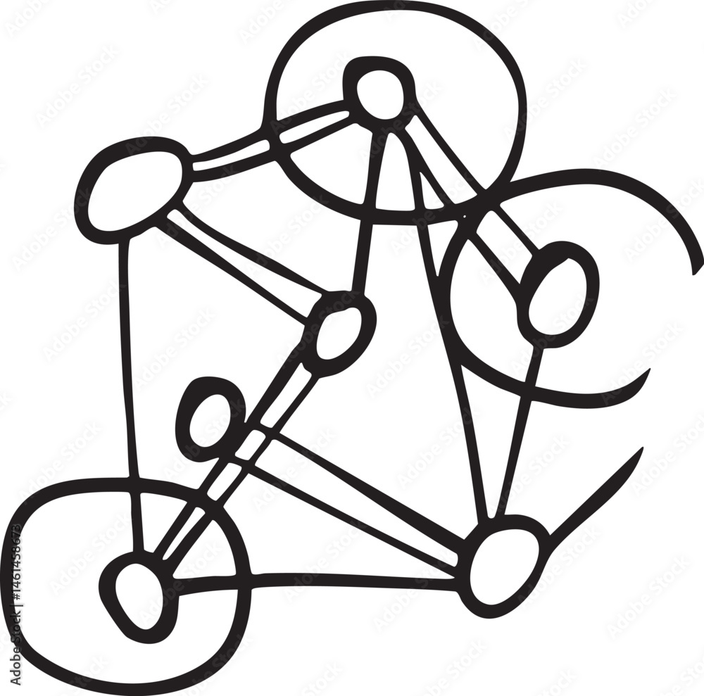 Poster a stylized interconnected network of circular shapes and lines.