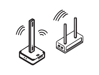 four g lte modem wireless internet router vector line art