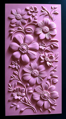 Intricate mauve floral relief, showcasing several blossoms and foliage in a detailed, embossed design