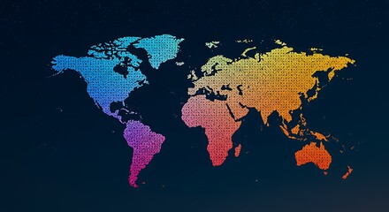 Fototapeta premium World Map Rainbow Gradient Dark Background