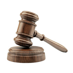 Wooden judge gavel isolated on transparent background.