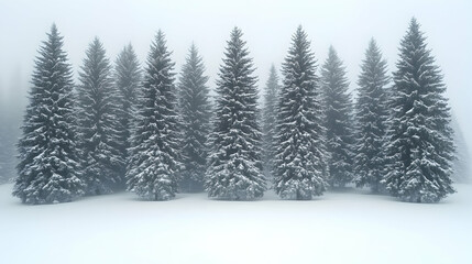 Obraz premium Snowy pines in a misty forest