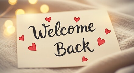 Welcome Back Card with Red Hearts Decoration