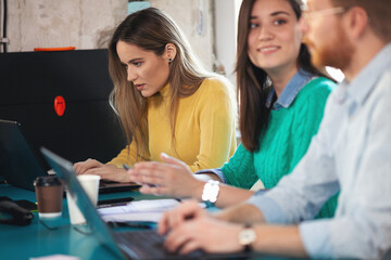 Young software developers in coworking open space
