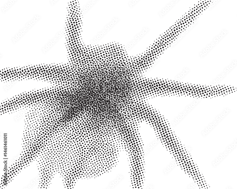 Poster a dense textured pointillist features a central dark shape surrounded by radiating dots.