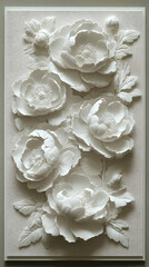 Ornate relief sculpture of peonies