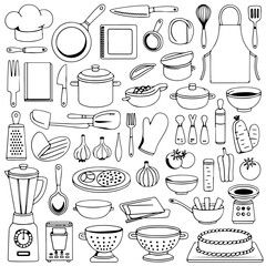 Set of food themed doodle on white background. Hand drawn abstract doodle isolated on white background.