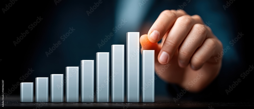 Leinwandbilder hand placing a block on top of increasing bar graph showing growth and success in business