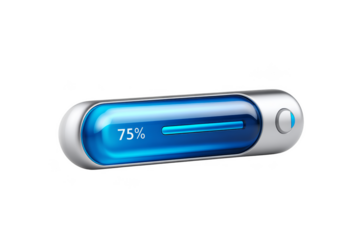 Progress indicator displaying a 75% completion status with a sleek, modern design. Png, Transparent background.