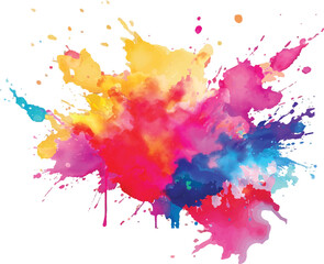 Bright colorful watercolor splash splatter stain brush strokes on white background. Modern vibrant aquarelle spot. Aquarelle explosion on white. Element. Vector watercolor illustration isolated design