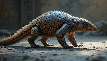 Obraz premium Scaly Pangolin Walking on a Dusty Surface