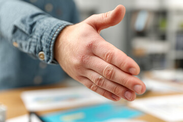 Obraz premium Man extending hand for handshake at meeting