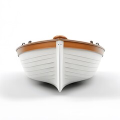 Classic Rowboat with White  Brown, and Front View.