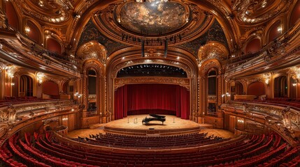 Obraz premium Grand theater interior, ornate decorations, and seating.