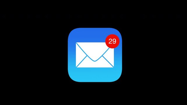 eMail inbox notification alert counter rising on black background ANIMATION