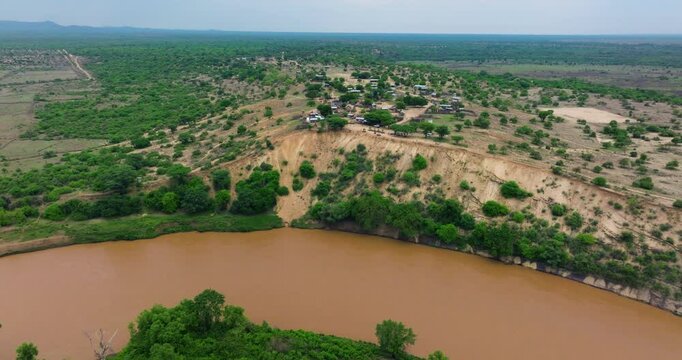 Karo Tribe Village And Omo River In Ethiopia - Drone Shot