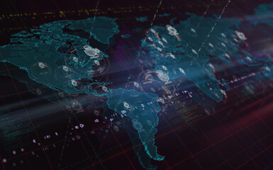 Microphone media on air broadcast symbol on world map