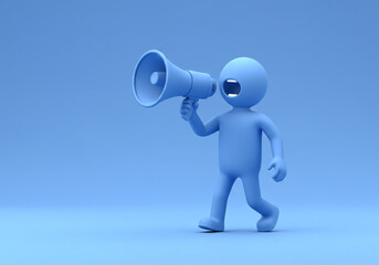 Character Announcing with Megaphone on Blue Background
