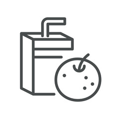 Orange Juice Carton Icon. Simple Line Illustration of Packaged Citrus Beverage with Straw, Representing Healthy Vitamin C Drink and Convenient Takeaway Refreshment.