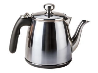 stainless steel kettle isolated on white background. PNG Transparent.