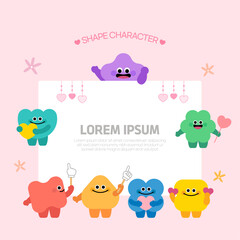 Fototapeta premium 하트와 미소로 사랑과 친절을 표현하는 도형 캐릭터들