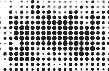 A dense grid of black and white circles forms a subtle abstract