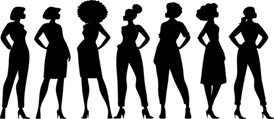 Woman Standing Silhouette – Vector Illustration of Female Figure in Elegant Poses Isolated on White Background