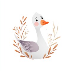 Obraz premium Cute cartoon goose art with floral elements for greeting cards and posters