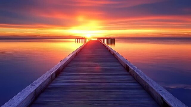Sunset over Adelaide Largs Bay jetty pier illuminating calm waters in South Australia, Adelaide Largs Bay jetty pier at sunset South Australia travel landmark view