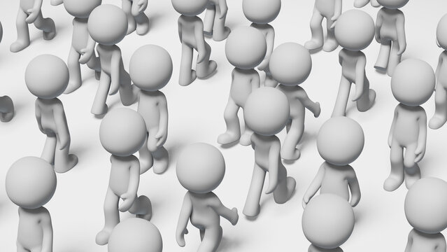 大勢の歩行者が密集しているピクトグラムの3DCG