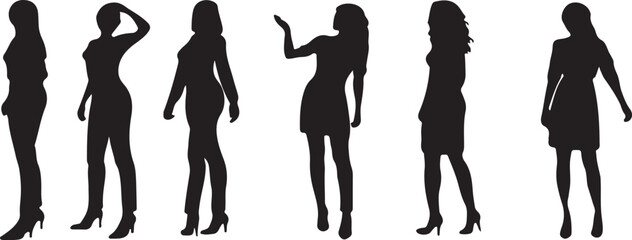 Woman Standing Silhouette – Vector Illustration of Female Figure in Elegant Poses Isolated on White Background