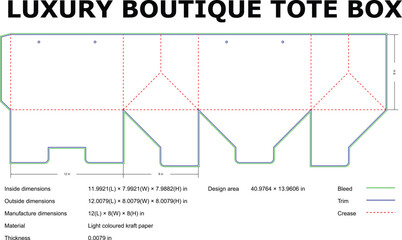 Luxury Boutique Tote Box Die Cut Template Design With Dimensions And Bleed
