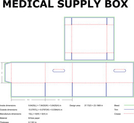 Medical Supply Box Packaging Die Cut Template With Dimensions And Fold Lines