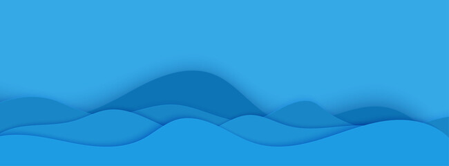 Wavy border in paper cut style. 3d abstract background with cut out deep waves modern cover. Blue color layers with smooth shadow papercut art. Vector card illustration origami environment template