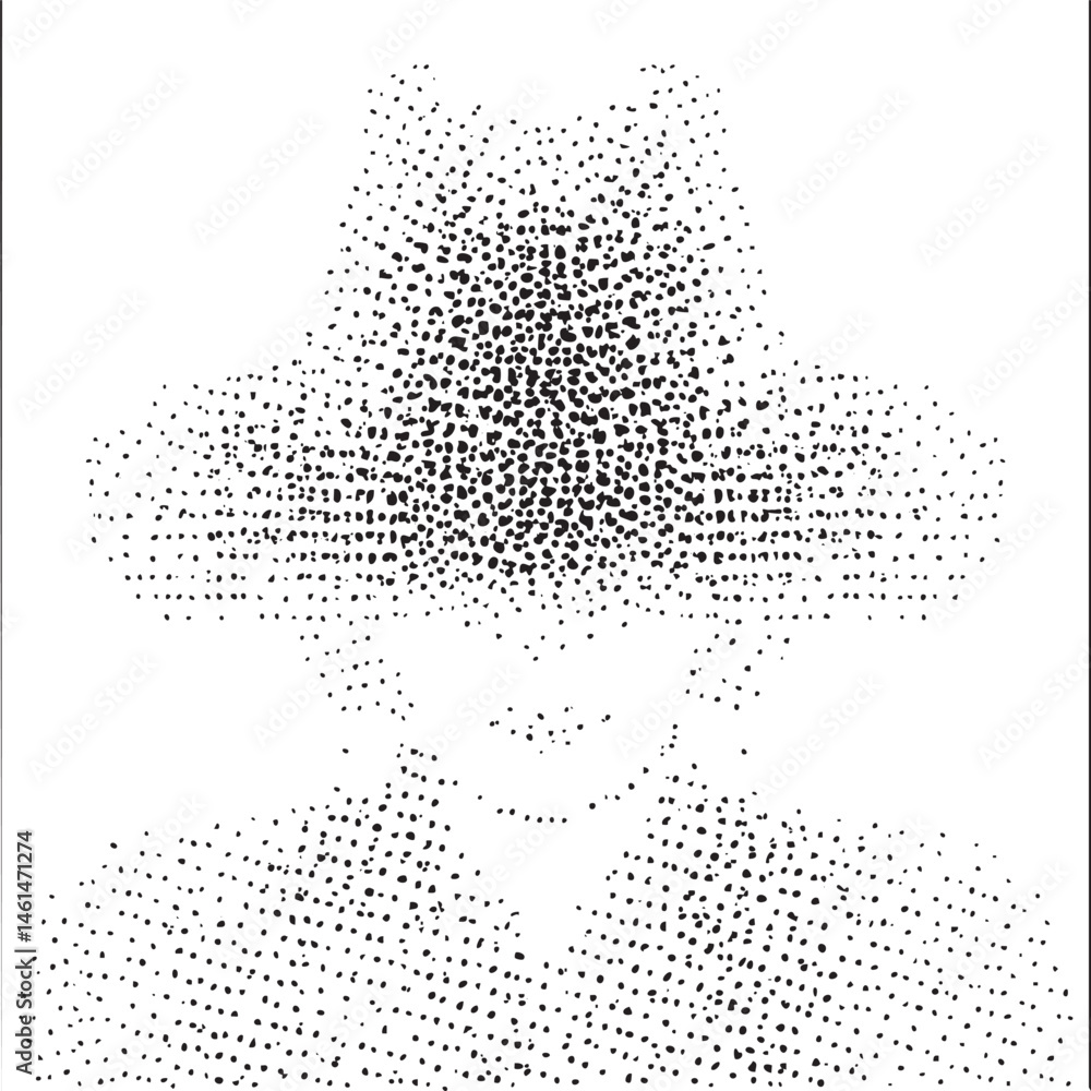 Poster a symmetrical arrangement of numerous small black dots forms a central point above a scattered group