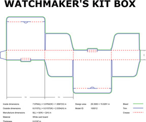 Watchmaker Kit Box Template Diagram With Dimensions And Crease Lines Illustration