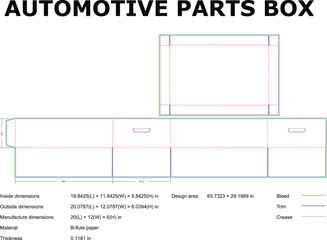 Automotive Parts Box Die Cut Template With Dimensions And Crease Lines
