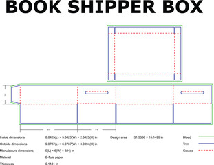 Book Shipper Box Template Diagram With Dimensions For Packaging Design