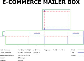 Ecommerce Mailer Box Blueprint With Dimensions And Manufacturing Information
