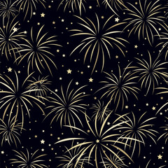 Fireworks explosion seamless pattern. Vector illustration.