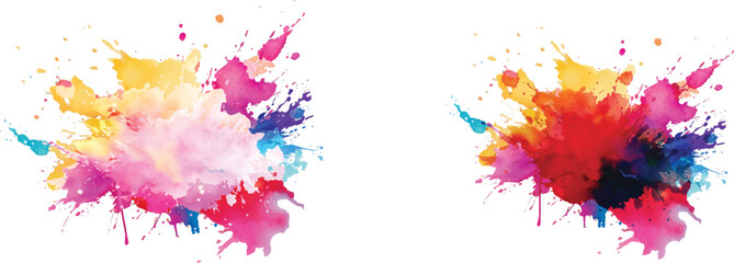 A Vibrant and Bold Watercolor Explosion Featuring Colorful Stains, Splashes, and Brush Strokes on a Clean, White Background, Showcasing a Modern and Abstract Artistic Style.
